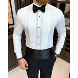 Terzi Adem Altun Italyan Stil Slim Fit Ata Yaka Pliseli Erkek Gömlek Beyaz T11603 - 2XL