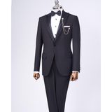 Terzi Adem Altun Italyan Stil Slim Fit Ceket Yelek Pantolon Damatlık Set Siyah T11776 - 46