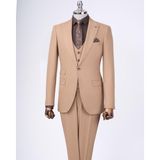Terzi Adem Altun İtalyan stil slim fit ceket yelek pantolon takım elbise camel T11487
