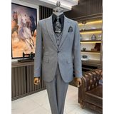 Terzi Adem Altun İtalyan stil slim fit ceket yelek pantolon takım elbise gri T11397 - 46