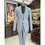 Terzi Adem Altun Italyan Stil Slim Fit Ceket Yelek Pantolon Takım Elbise Gri T11399 - 48