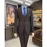 Terzi Adem Altun Italyan Stil Slim Fit Ceket Yelek Pantolon Takım Elbise Kahverengi T11398 - 48