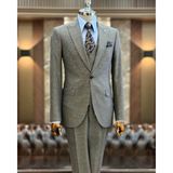 Terzi Adem Altun Italyan Stil Slim Fit Ceket Yelek Pantolon Takım Elbise Kahverengi T9950 - 48