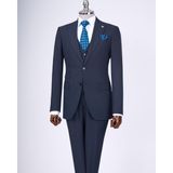 Terzi Adem Altun İtalyan stil slim fit ceket yelek pantolon takım elbise lacivert T11393 - 46
