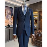 Terzi Adem Altun Italyan Stil Slim Fit Ceket Yelek Pantolon Takım Elbise Lacivert T11541 - 48