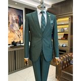 Terzi Adem Altun İtalyan stil slim fit ceket yelek pantolon takım elbise yeşil T10866 - 46