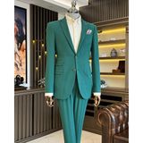Terzi Adem Altun Italyan Stil Slim Fit Çizgili Ceket Beli Bağlamalı Pantolon Takım Elbise Yeşil T11792 - 46