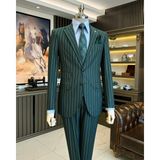 Terzi Adem Altun Italyan Stil Slim Fit Çizgili Ceket Pantolon Takım Elbise Yeşil T11930 - 50