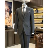 Terzi Adem Altun İtalyan stil slim fit çizgili ceket yelek pantolon takım elbise antrasit T11816 - 46