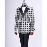 Terzi Adem Altun Italyan Stil Slim Fit Desenli Kruvaze Ceket Pantolon Damatlık Set Siyah T11573 - 46