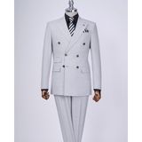 Terzi Adem Altun İtalyan stil slim fit desenli kruvaze ceket pantolon takım elbise gri T11799 - 48
