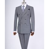 Terzi Adem Altun İtalyan stil slim fit desenli kruvaze ceket pantolon takım elbise siyah T11693 - 48