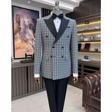 Terzi Adem Altun Italyan Stil Slim Fit Ekose Kruvaze Ceket Pantolon Damatlık Set Siyah T11572 - 52