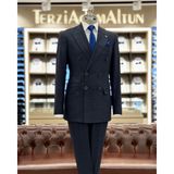 Terzi Adem Altun Italyan Stil Slim Fit Ekose Kruvaze Ceket Pantolon Takım Elbise Lacivert T11695 - 46