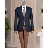 Terzi Adem Altun Italyan Stil Slim Fit Erkek Ceket Pantolon Kombin Takım Elbise Lacivert T14673 - 48