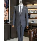 Terzi Adem Altun İtalyan stil slim fit erkek ceket yelek pantolon takım elbise gri T11025 - 46