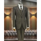 Terzi Adem Altun Italyan Stil Slim Fit Erkek Ceket Yelek Pantolon Takım Elbise Kahverengi T10786 - 46