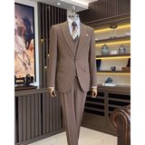 Terzi Adem Altun İtalyan stil slim fit erkek ceket yelek pantolon takım elbise kahverengi T11552 - 48