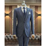 Terzi Adem Altun Italyan Stil Slim Fit Erkek Ceket Yelek Pantolon Takım Elbise Lacivert T11019 - 48
