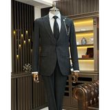 Terzi Adem Altun İtalyan stil slim fit erkek ceket yelek pantolon takım elbise siyah T11027 - 46