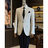Terzi Adem Altun Italyan Stil Slim Fit Kazayağı Desen Erkek Ceket Gri T12544 - 50