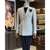 Terzi Adem Altun Italyan Stil Slim Fit Kazayağı Desen Kruvaze Erkek Ceket Gri T12556 - 50