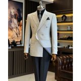 Terzi Adem Altun Italyan Stil Slim Fit Kazayağı Desen Kruvaze Erkek Ceket Gri T12557 - 46