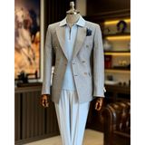 Terzi Adem Altun Italyan Stil Slim Fit Kazayağı Desen Kruvaze Erkek Ceket Mavi T12555 - 50