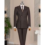 Terzi Adem Altun Italyan Stil Slim Fit Kruvaze Ceket Pantolon Takım Elbise Erkek Kahverengi 56 Beden T14857