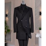 Terzi Adem Altun Italyan Stil Slim Fit Kruvaze Yün Karışımlı Kaşe Erkek Kaban Siyah Uzun Kol 48 Beden T14713