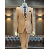 Terzi Adem Altun Italyan Stil Slim Fit Mono Yaka Ceket Pantolon Takım Elbise Kiremit T11544 - 48