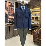 Terzi Adem Altun Italyan Stil Slim Fit Polo Yaka Süet Erkek Mont Lacivert T10263