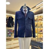 Terzi Adem Altun İtalyan stil slim fit polo yaka süet erkek mont lacivert T10813