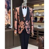 Terzi Adem Altun Italyan Stil Slim Fit Şal Yaka Ceket Yelek Pantolon Damatlık Set Siyah T11621 - 52