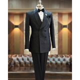 Terzi Adem Altun Italyan Stil Slim Fit Şal Yaka Kruvaze Ceket Pantolon Damatlık Set Siyah T11795 - 56
