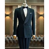 Terzi Adem Altun Italyan Stil Slim Fit Şal Yaka Kruvaze Ceket Pantolon Damatlık Set Siyah T12024 - 54