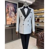 Terzi Adem Altun İtalyan stil slim fit simli kruvaze ceket pantolon damatlık set gri T11569 - 58