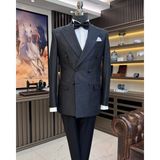 Terzi Adem Altun Italyan Stil Slim Fit Simli Kruvaze Ceket Pantolon Damatlık Set Siyah T11568 - 52