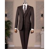 Terzi Adem Altun İtalyan stil slim fit sivri yaka ceket yelek pantolon takım elbise kahverengi T14860 - 50