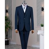 Terzi Adem Altun Italyan Stil Slim Fit Sivri Yaka Ceket Yelek Pantolon Takım Elbise Lacivert T15060 - 52