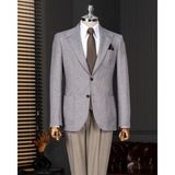 Terzi Adem Altun İtalyan stil slim fit yün karışımlı ceket pantolon kombin takım elbise bej T14681 - 54