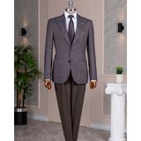 Terzi Adem Altun İtalyan stil slim fit yün karışımlı ceket pantolon kombin takım elbise kahverengi T14680 - 50