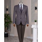 Terzi Adem Altun İtalyan stil slim fit yün karışımlı ceket pantolon kombin takım elbise kahverengi T14680 - 54