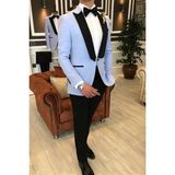 Terzi Adem İtalyan Kesim Ceket Pantolon Gömlek Mavi Damatlık Set T3562 - 6 Drop - 44 - Buz Mavisi
