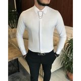 Terzi Adem Italyan Kesim Slim Erkek Saten Buz Mavisi Zincirli Gömlek T6792 - 2XL