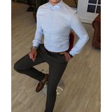 Terzi Adem Italyan Kesim Slim Fit Erkek Küçük Yaka Gömlek Buz Mavisi T4799