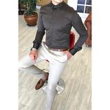 Terzi Adem Italyan Kesim Slim Fit Erkek Saten Zincirli Gömlek Kahverengi T4801