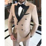 Terzi Adem Italyan Kesim Slim Fit Kruvaze Ceket Pantolon Damatlık Set Camel T9219 - 52