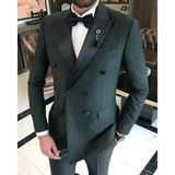 Terzi Adem Italyan Kesim Slim Fit Kruvaze Ceket Pantolon Damatlık Set Yeşil T9218 - 48
