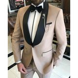 Terzi Adem Italyan Kesim Slim Fit Şal Yaka Ceket Pantolon Damatlık Set Camel T9177 - 48